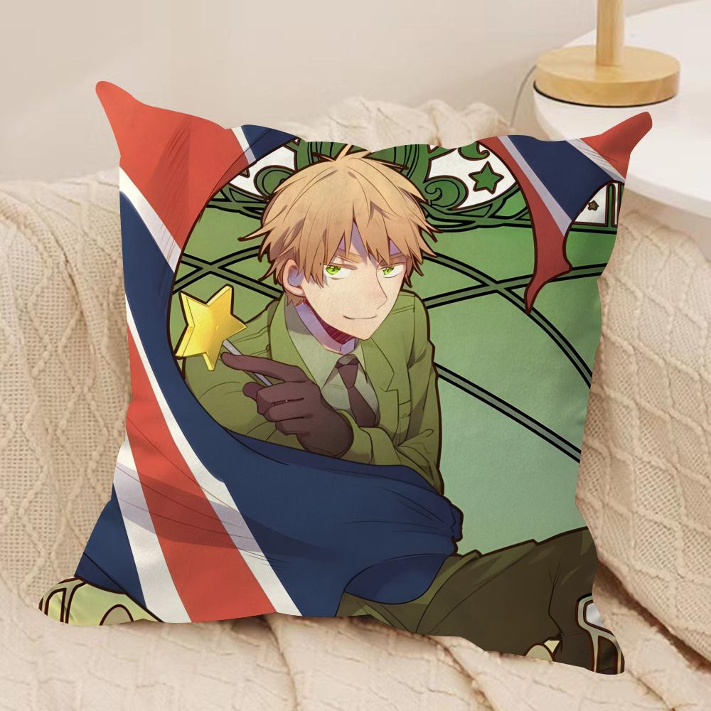 H-Hetalia The Beautiful World Cushion Cover Silky Short Plush Sofa Pillow Cover Hidden Zipper Soft Dustproof Case for Home Decor