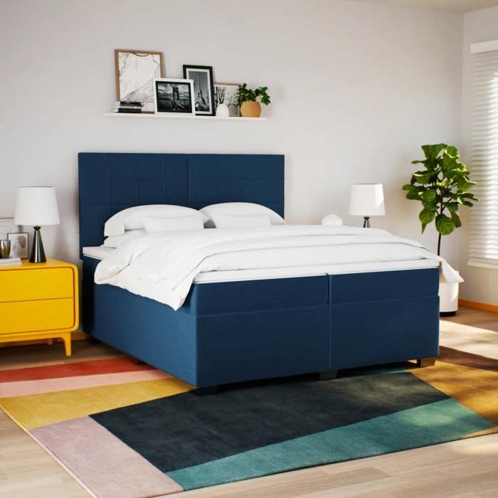 VidaXL Sommier à lattes de lit avec matelas Bleu 200x200 cm Tissu, lit, lit à plate-forme, lit à panneaux, meuble de chambre 3290601