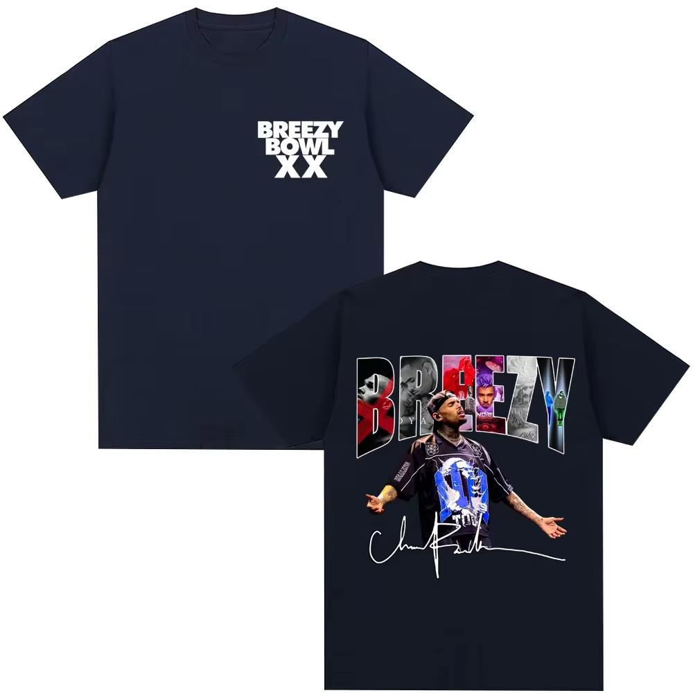 Summer Trendy Vintage Top Chris Brown Breezy Bowl XX 2026 Tour T Shirt Men Women Fashion Design Hip Hop T Shirts Y2K Gothic Cotton Oversized T-shirts