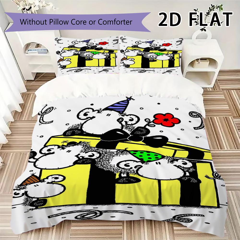 Sheepworld Pattern Bedding Uilt Set Uilt Cover Pillowcase Home Decoration Birthday Gift (1 * Duvet Cover + 2 * Pillowcase Without Core)
