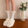 1 Pair Ruffle Ankle Socks Sweet Frilly Socks Ballet Socks for Girls with Bows Lace Top Sock Princess Style Dress Socks