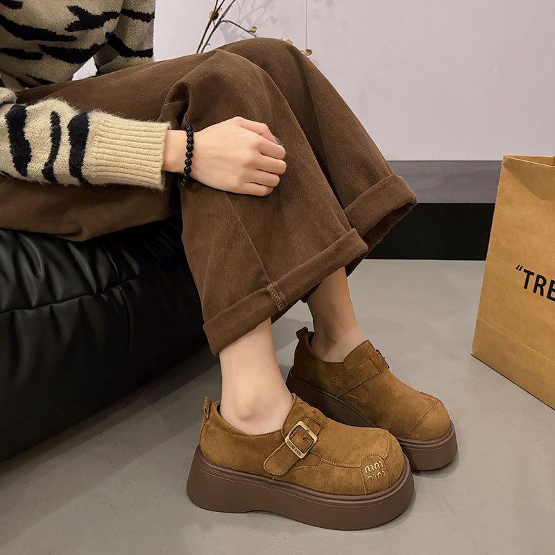 Muffin Thick-soled All-inclusive Women's Shoes Autumn New Small Height-increasing Leather Single Shoes