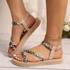Fashion Floral Printing Flat Sandals for Women Summer 2025 Lightweight Slip On Beach Shoes Woman Braided Band Bohemian Sandalas Mujer
