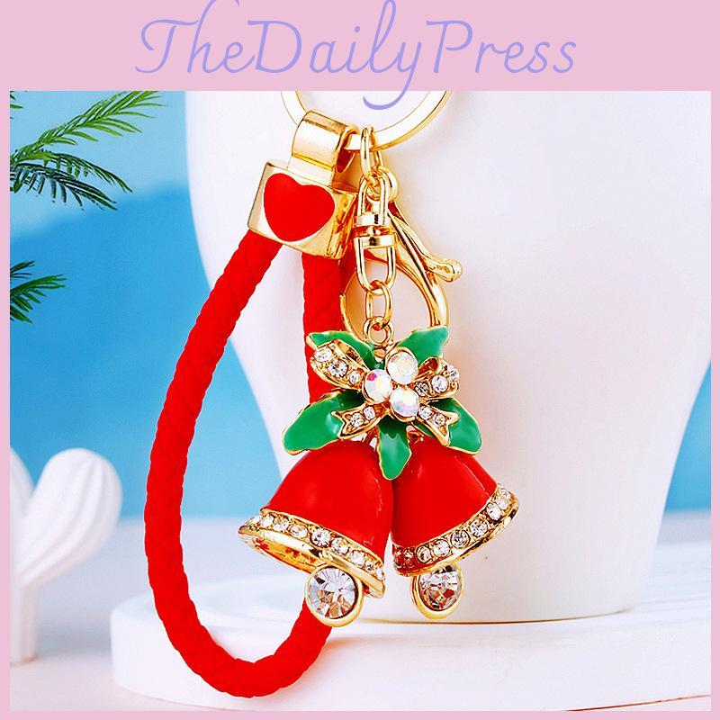 Stylish Woven Rope Christmas Bell Metal Keychain Elegant Gift For Couples And Friends