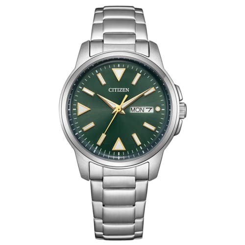 

Citizen Watch, Citizen Collection, Light-Powered Eco-Drive, Day & Date, Three-Hand, Waterproof, Luminous, Simple, Green, BM8180-71W, Men s, Silver