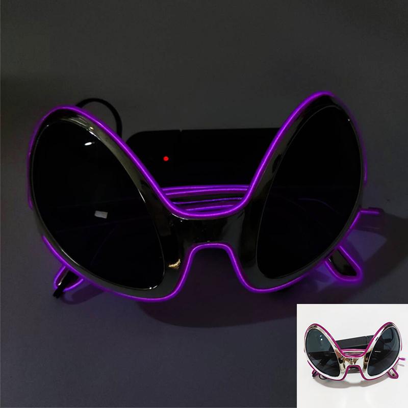 Occhiali da Sole Alieno LED Divertenti Accessori Costume Lenti Nere Occhiali Luminosi per Donne Uomini Bambini Bambine Occhiali per Halloween