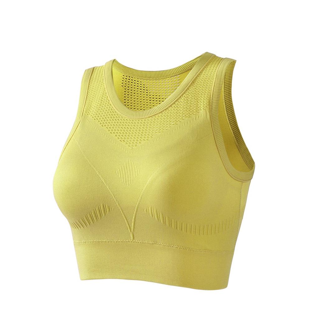 Modelos de Primavera y Otoño para Mujer Sujetador de Una Pieza Copas Fijas Antichoque Recogido Sección Fina Espalda Hueca Ropa Interior Deportiva