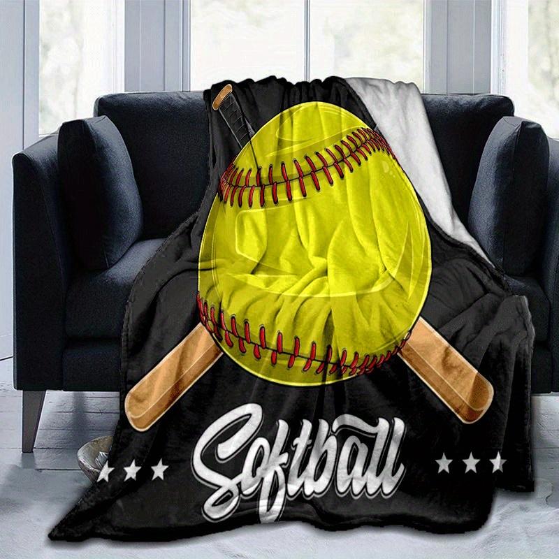 

1pc Softball Printing Lightweight Flannel Blanket, Comfortable and Warm Blanket, for Camping Sofa Bed and Couch Office, Gift 100x150cm
