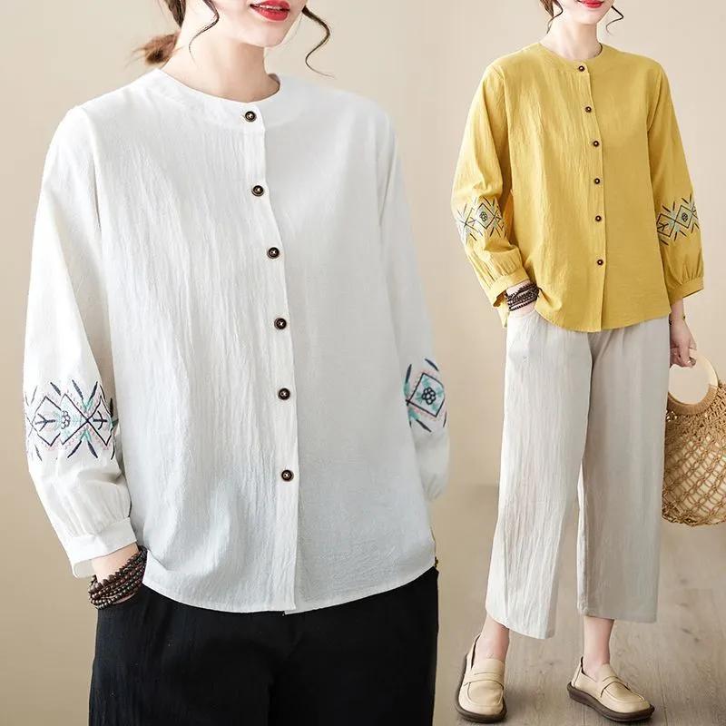 Gilet Cardigan Veste pour Femme avec Broderie sur le revers Style Western Vêtement pour Mère d'âge moyen et âgé Chemise polyvalente