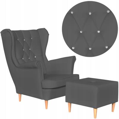 Wingback Armchair Eco Leather Gaja with Footrest Scandinavian Family Furniture Grey Silver