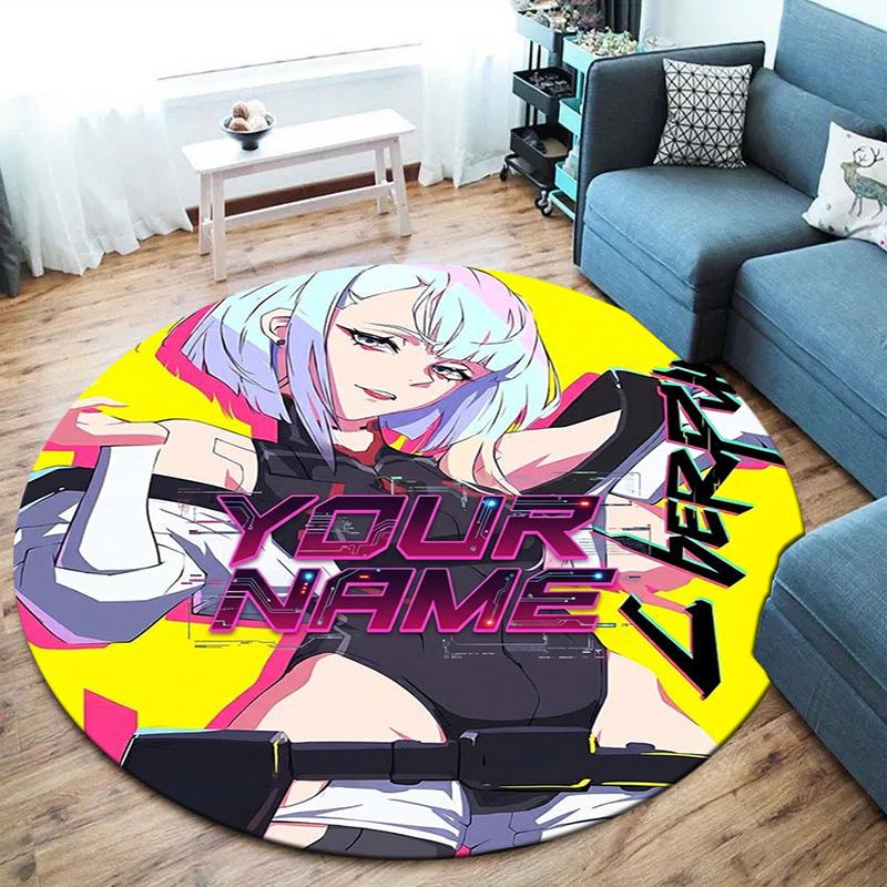 Cybernetic Future Heroine Custom Name Round Area Rug Carpet Rug For Living Room Bedroom Sofa Playroom Decor Nonslip Floor Mat