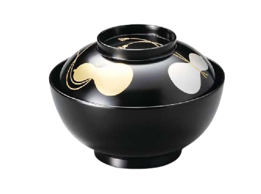 J-kitchens Commercial-Gourd Zoni Bowl, Black (1 Bowl), 13.6cm, Hand-Painted Lacquer, Made in Japan