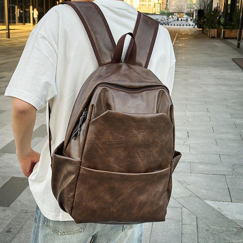 New retro backpack simple soft leather leisure travel backpack large capacity trend student class bag