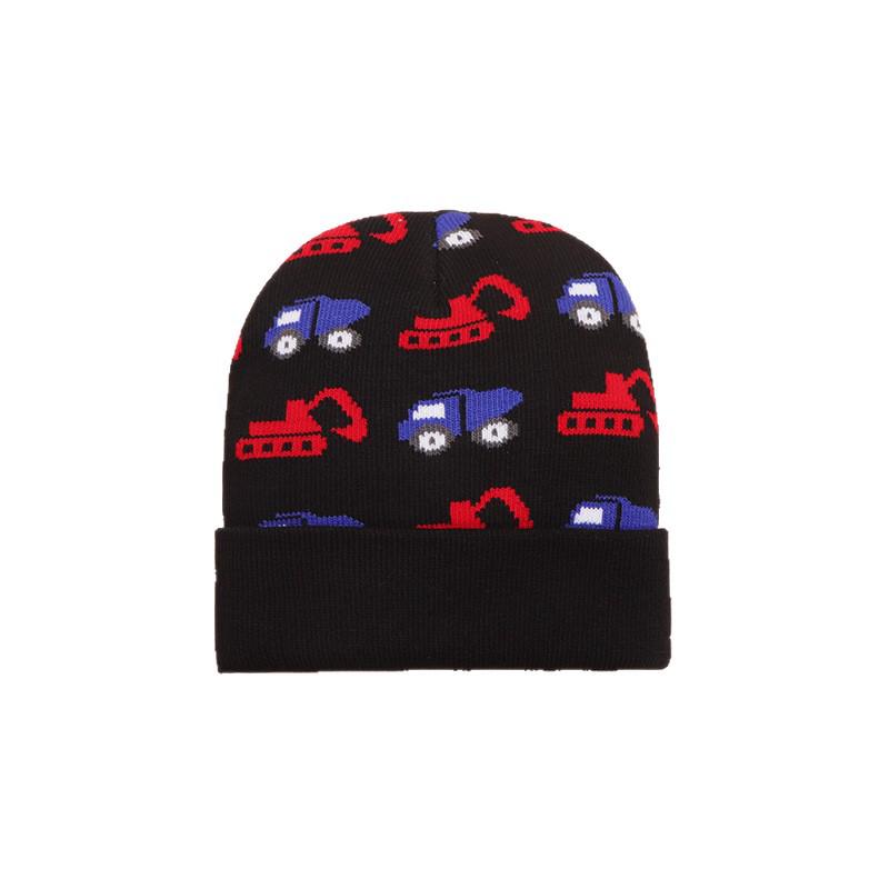 Detská jesenná/zimná pletená čiapka s bagrom - Teplá, vetruodolná vlnená čiapka pre chlapcov a dievčatá