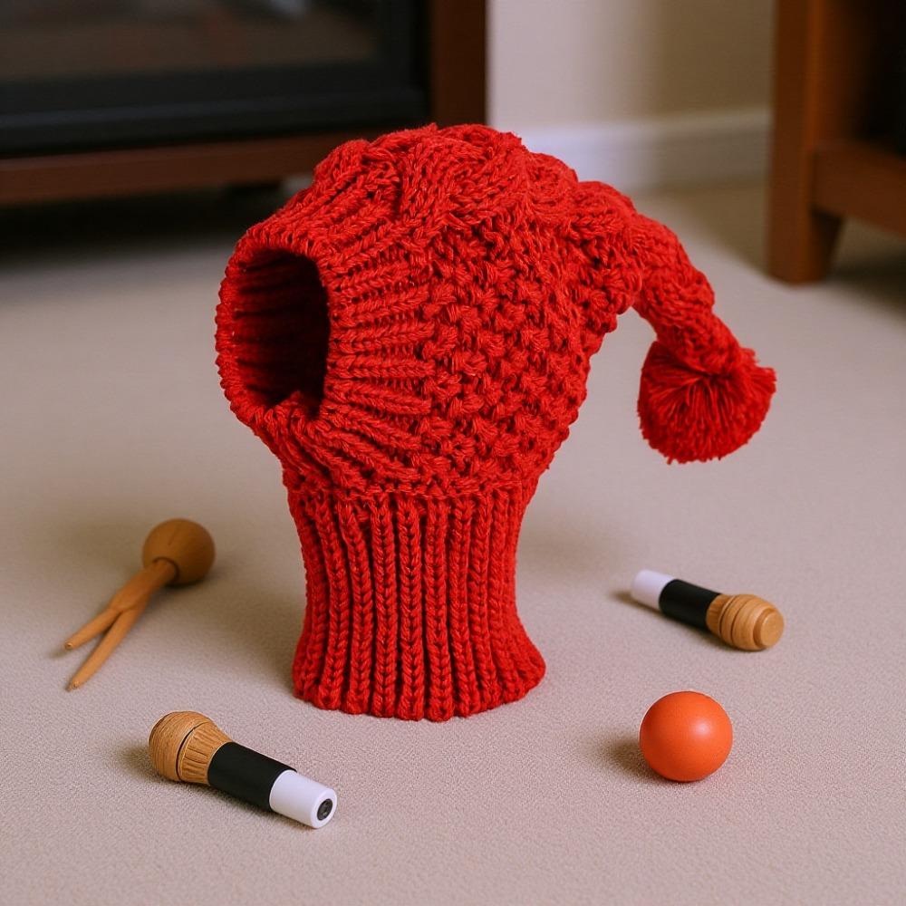 

Solid Color Dog Knitted Hat Red Color Pet Winter Accessories New Warm Head Wrap with Ears Cover Red L