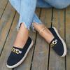 2024 Hot Fashion Spring and Autumn Solid Color Flat Heel Slip-on Women's Shoes Round Toe Shallow Mouth Slip-on Metal Decoration