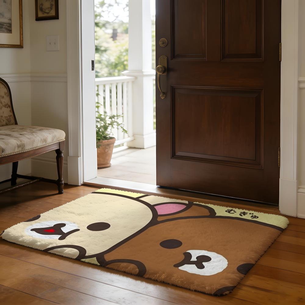 Cute Cartoon RRilakkuma Lovers Floor Mat Soft Flannel Absorbent Mat Non-Slip Rug Home Bedroom Bathroom