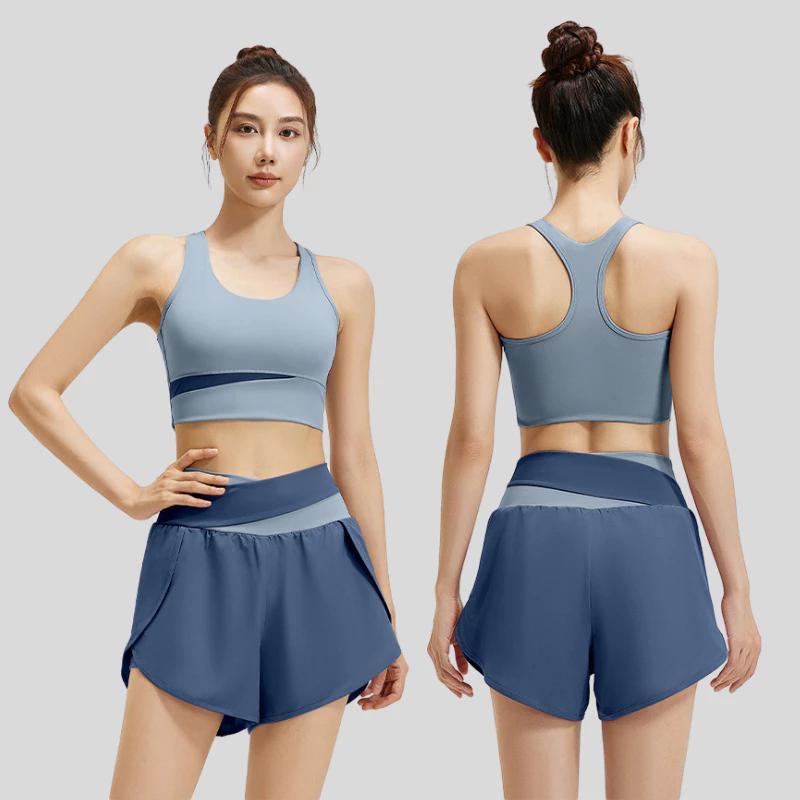 Conjunto de Shorts com Sutiã Esportivo e Top Regata Yoga Muay Thai Boxe Treino de Exercícios Pilates Fitness Workout Roupa Esportiva Feminina Academia Secagem Rápida Tecido Elástico