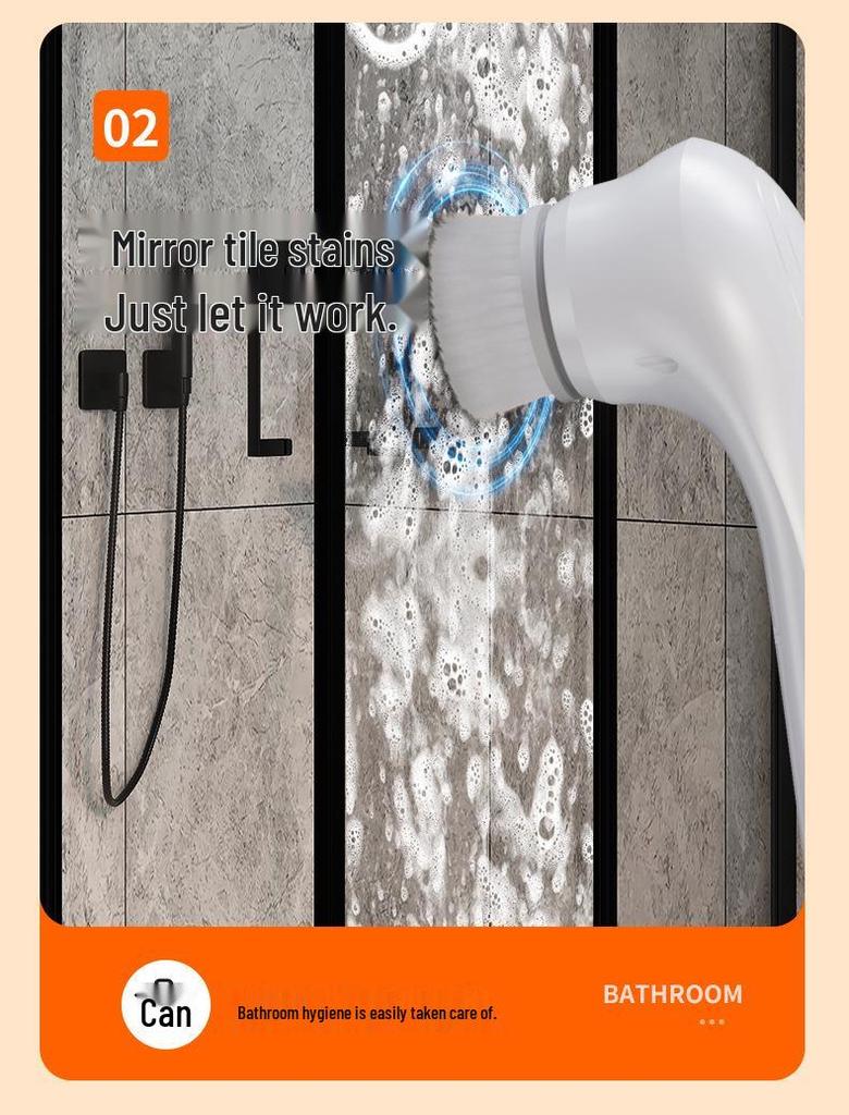 Wireless Handheld Multifunctional Cleaning Brush with 5 Replacement Heads for Kitchen Pots and Pans