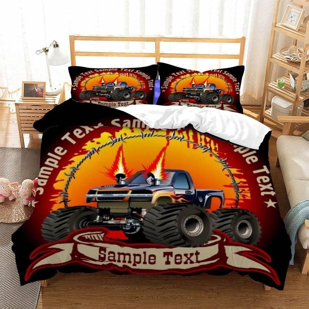 Racing themed bedding 3D printed cartoon monster truck pattern, soft down anti allergy down duvet cover, adult bedding set, teen