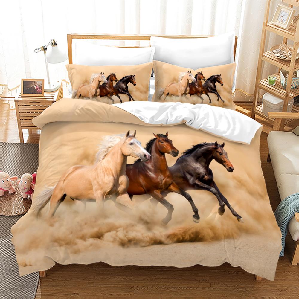 Luxury Black Horse Bedding Set Animal Microfiber Bed Linen Double Queen King Twin Size Gift Adults Men Duvet Cover Bedroom Decor
