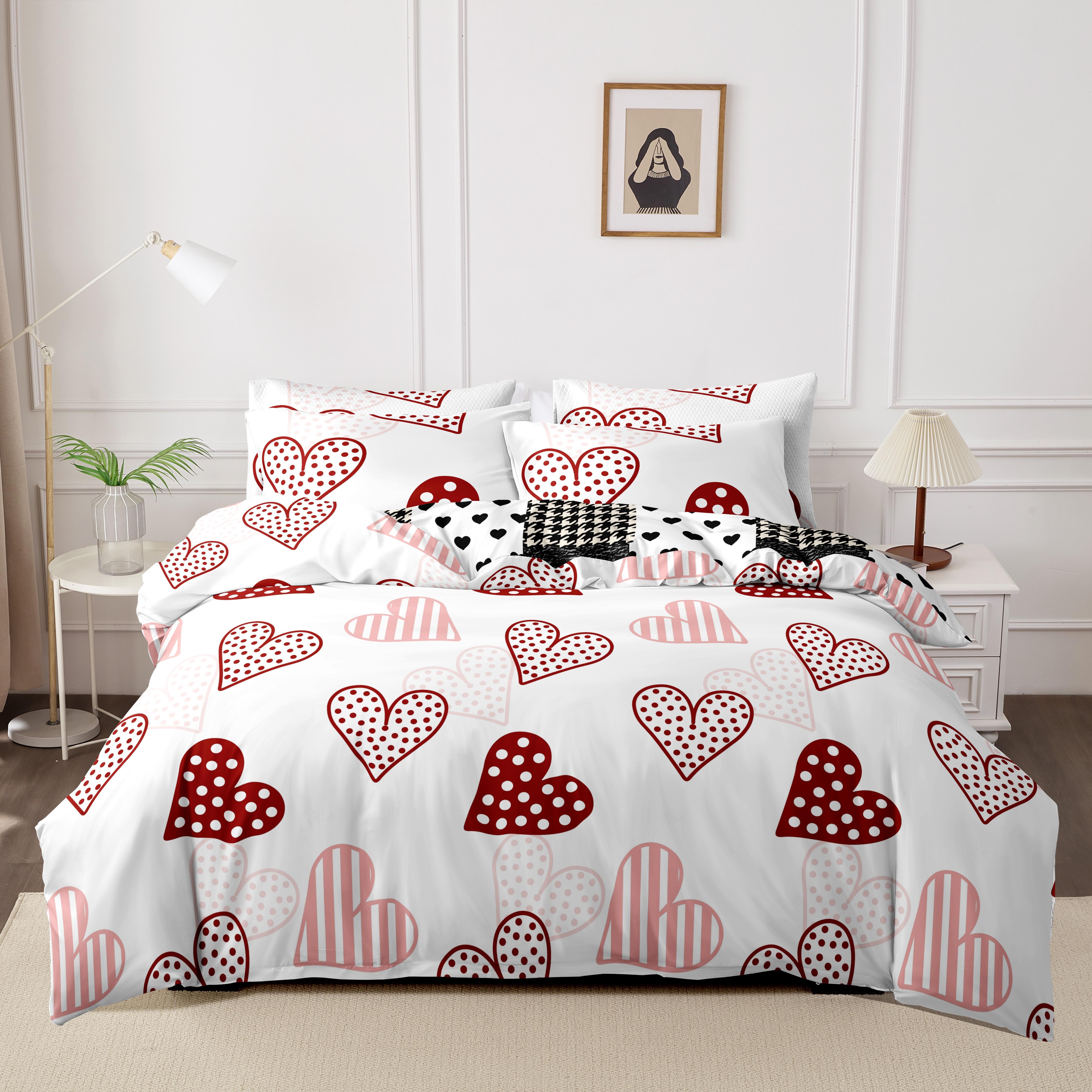 

5pcs ultra-fine fiber printed bedding set, skin friendly, breathable, love flower themed home duvet cover pillowcase 5-piece set 135x200cm
