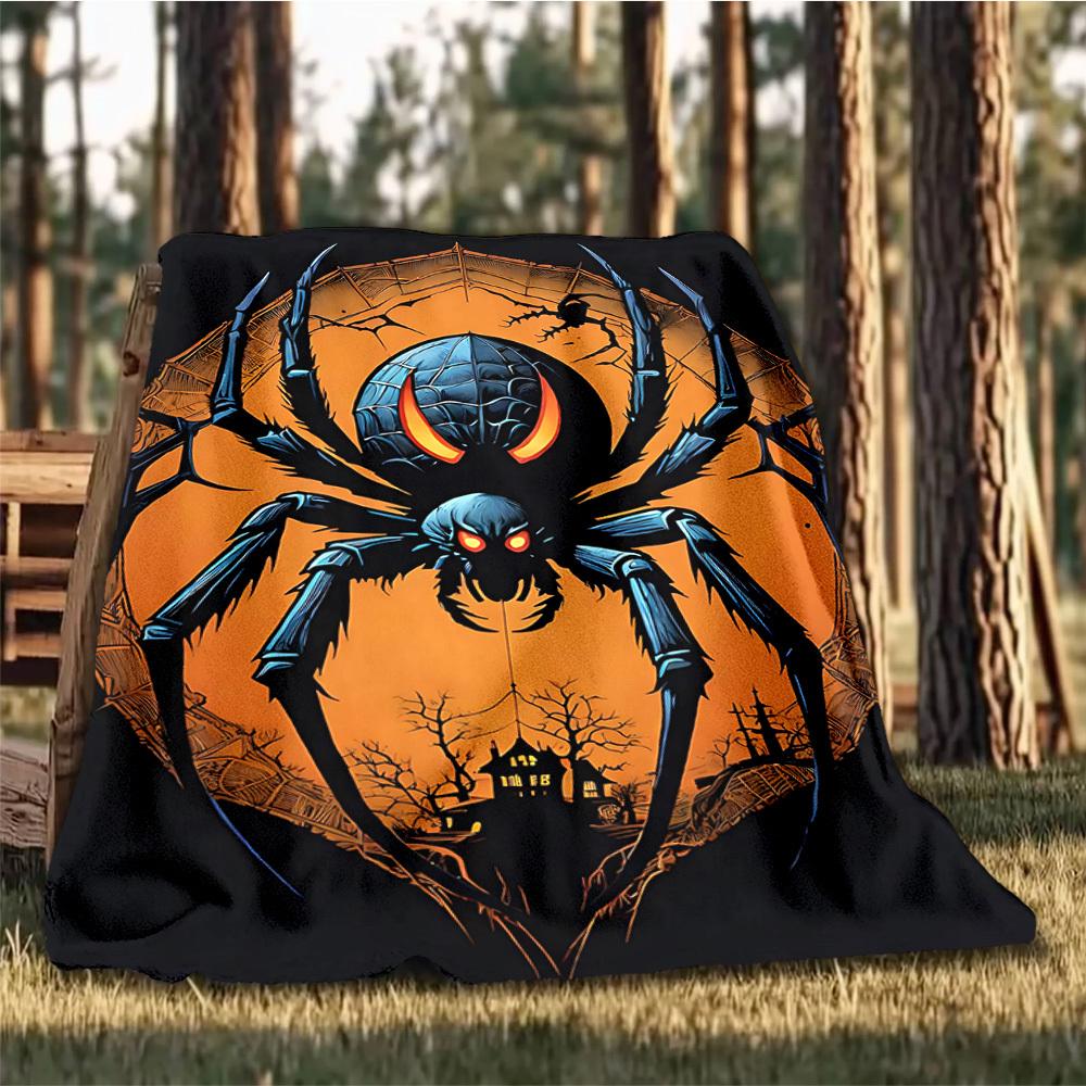 1pc Spider Web Throw Blanket Polyester Fiber, Lightweight Flannel, Soft & Warm, All Season Use for Outdoor, Camping