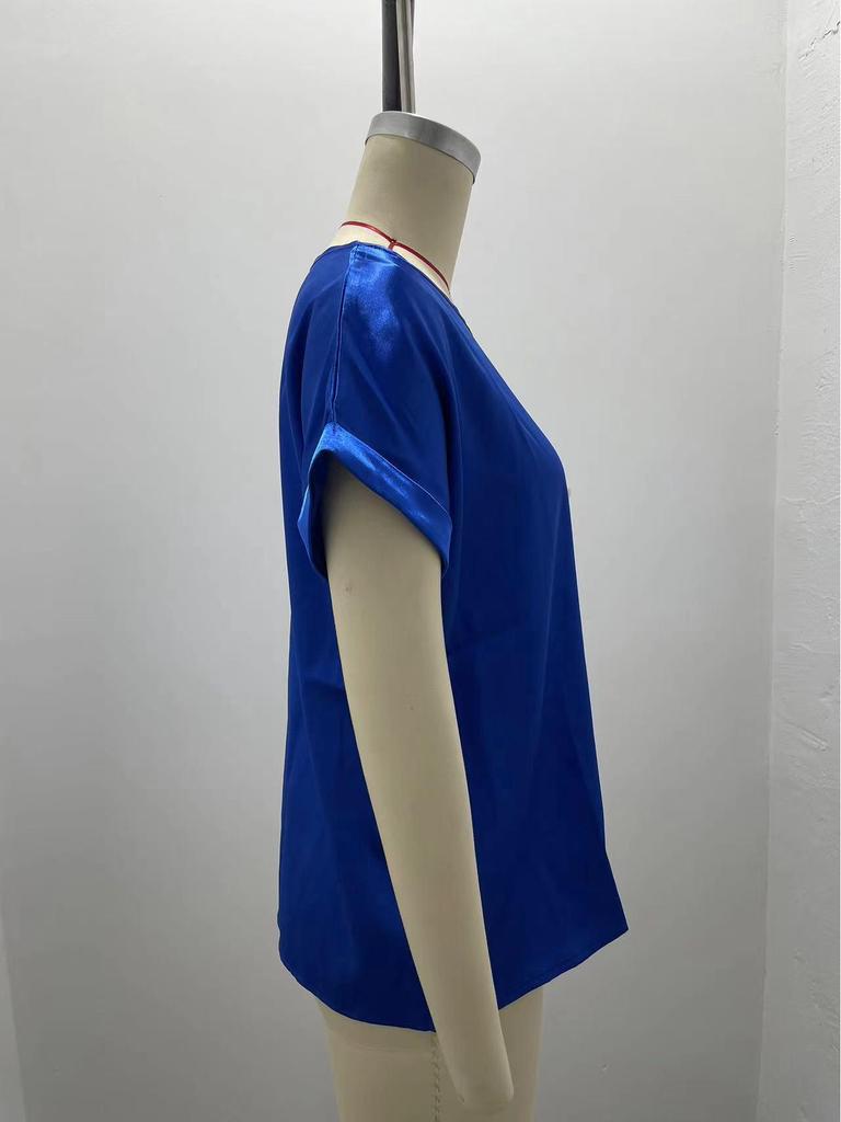 2025 Summer Satin OL Style Round Neck Women's T-Shirt