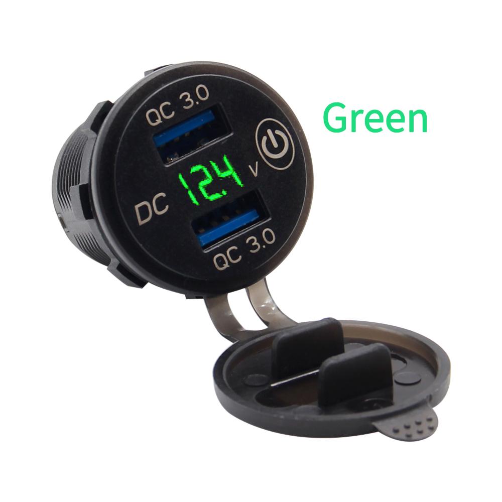 Waterproof Quick Charger QC3.0 Dual USB Car Charger with Switch Button LED Voltage Display for 12V/24V Cars Boats Motorcycle