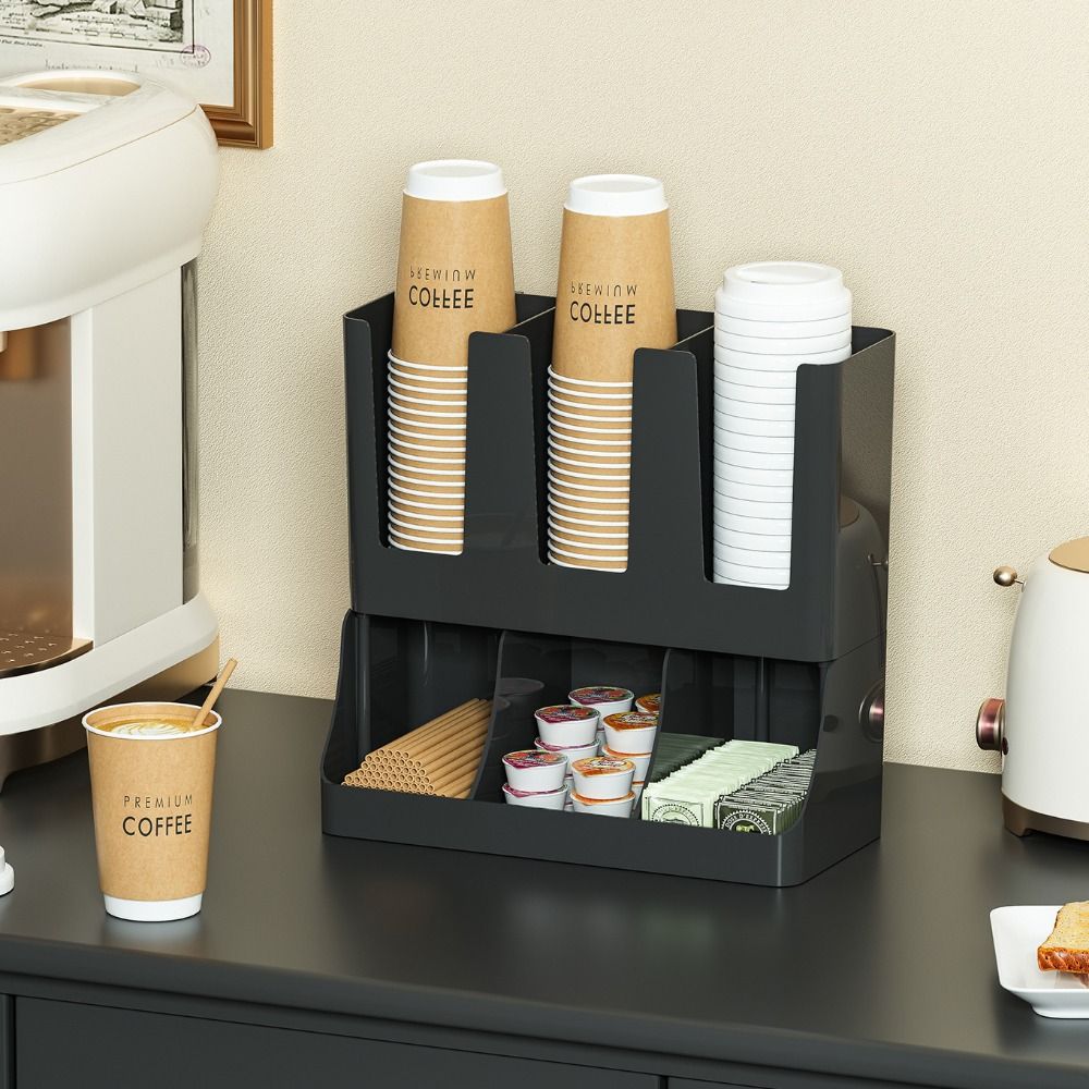 6 Compartments Upright Paper Cup Dispenser Space Saving Stackable Cup Organizer Rack Stable Multi-Functional Bar Cup Storage