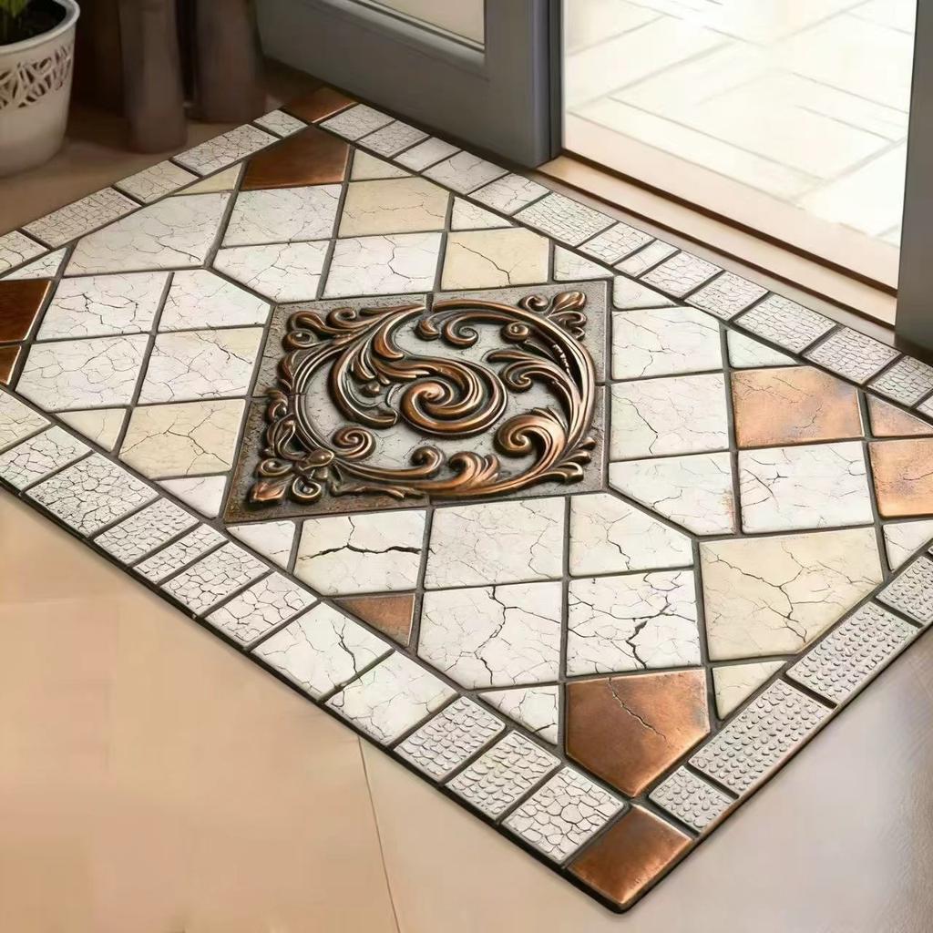 Moroccan Style Tile Print Doormat, Geometric Beige Grey Non-Slip Entryway Rug  Door Mat Kitchen Mat Floor Mat Door Mat Entrance