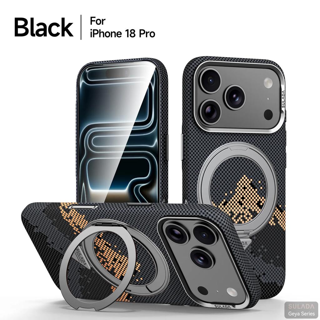 Magnetic Holder Phone Case for iPhone18 17Pro Max 17 18Pro SULADA Auspicious Grids Pattern Sun Shining on Snowy Mountain Pattern
