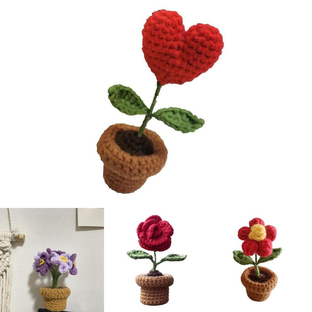 Knitting Handmade Flower Weaving Potted Plant Crochet Floral Decoration Diy