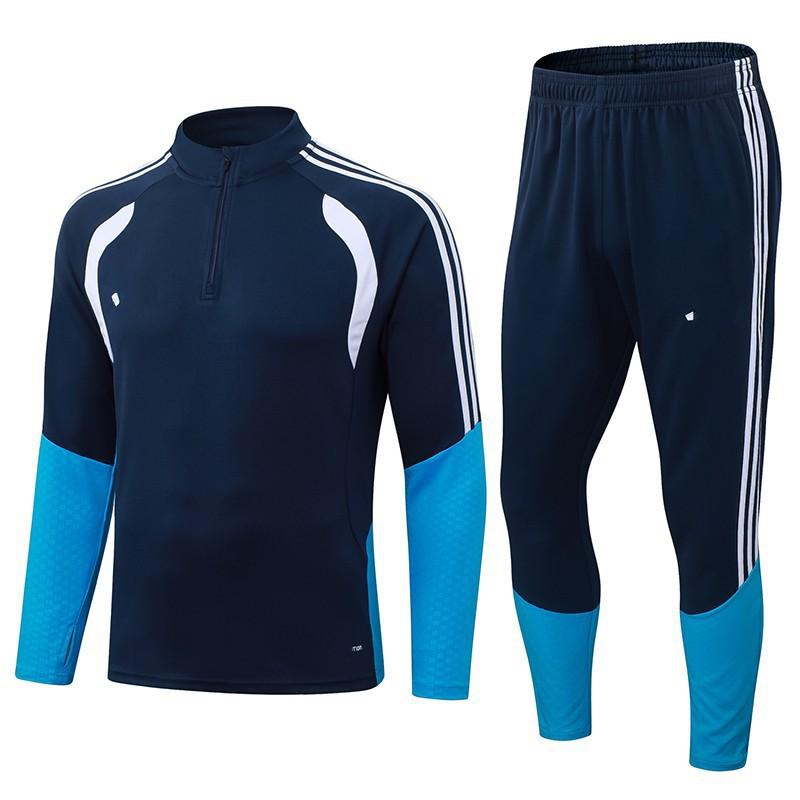 Men Women Soccer Training Kit Half-Zip Long Sleeve Jersey Shorts Set Football Practice Matches