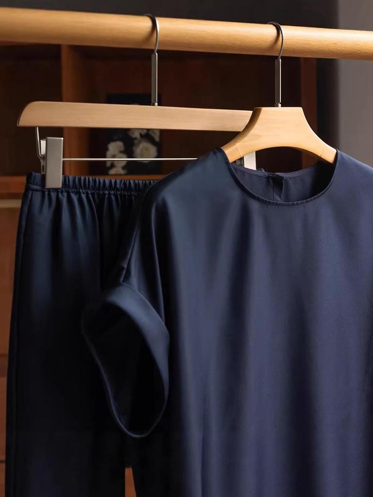 Minimalist Mulberry Silk T-shirt & Half Skirt Set in Classic Old Money Style