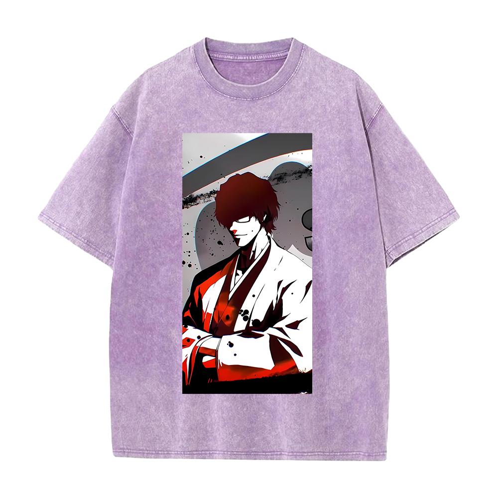 Anime BLEACH Aizen Sousuke Printed Tee Men Women Washed Cotton T-shirts Short Sleeve Vintage T Shirt Harajuku Oversized Tshirt
