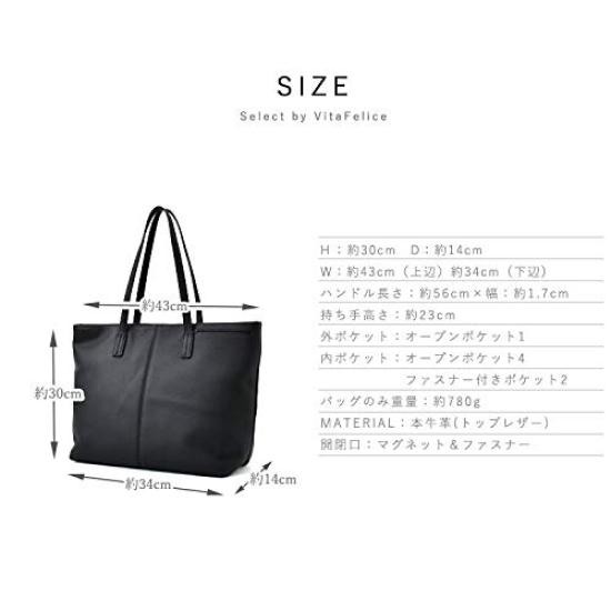 VITAFELICE Genuine Leather Business Tote Bag for Men, vinb-20c57n (Black)