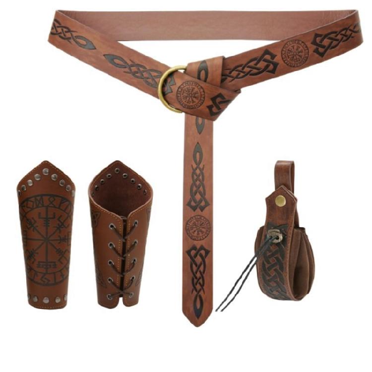 4 Pcs/Set Medieval Renaissance Costume Set Belt Waist Pouch Arm Bracers Halloween Renaissance Accessories