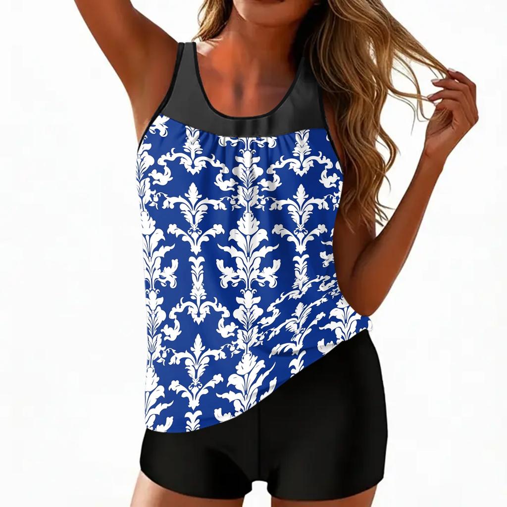 Women's Vintage Floral Print Split Swimsuit Sport Swimsuit