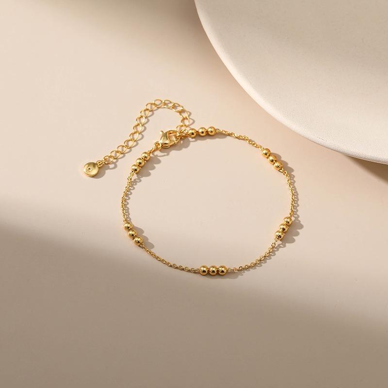 Women 18k Gold Plated Minimalist Gold Bead Thin Chain Anklet
