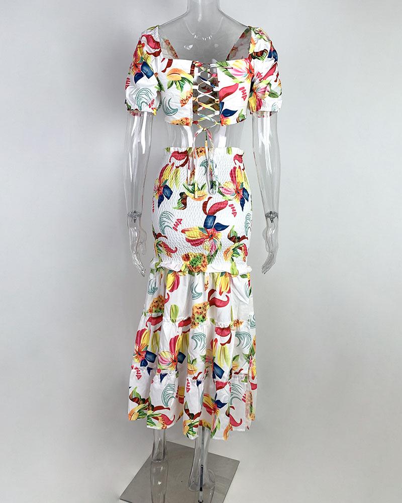 Autumn 2026 European-American Color Block Print Vest & High Waist Split Long Skirt Set 661