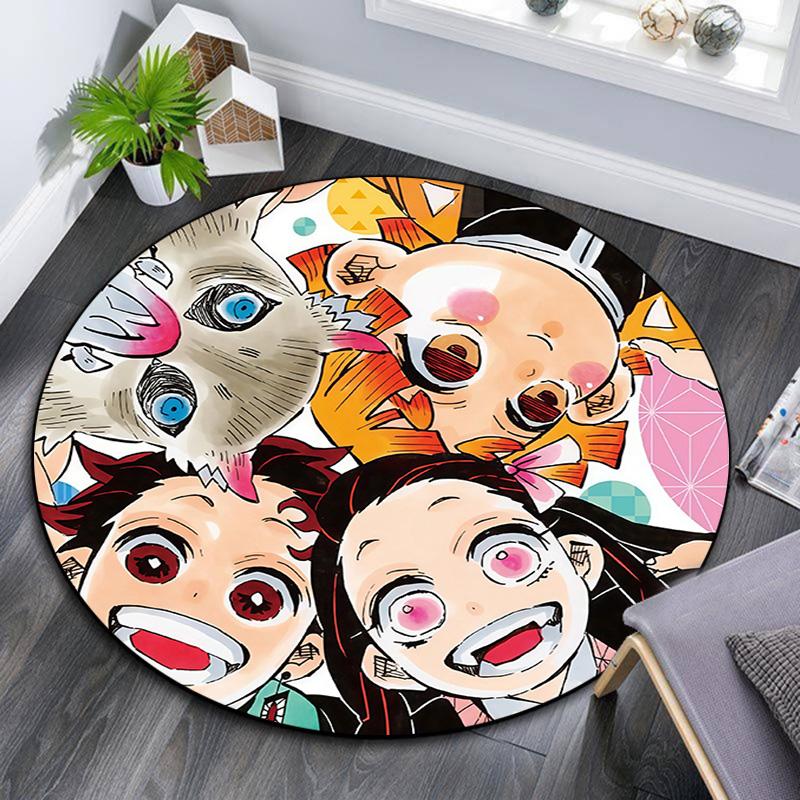 Demon Slayer Round Area Rug,Carpet Rug for Living Room Bedroom Sofa Playroom Decor,Non-slip Floor Mat