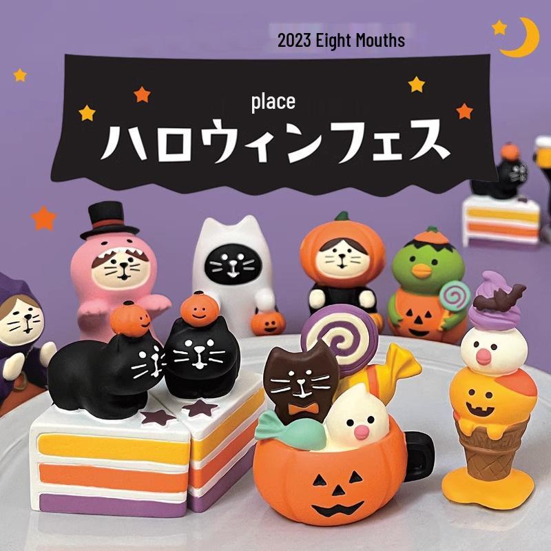 Japanese Cat Halloween Resin Ornaments – Handmade DIY Trendy Toy Figures