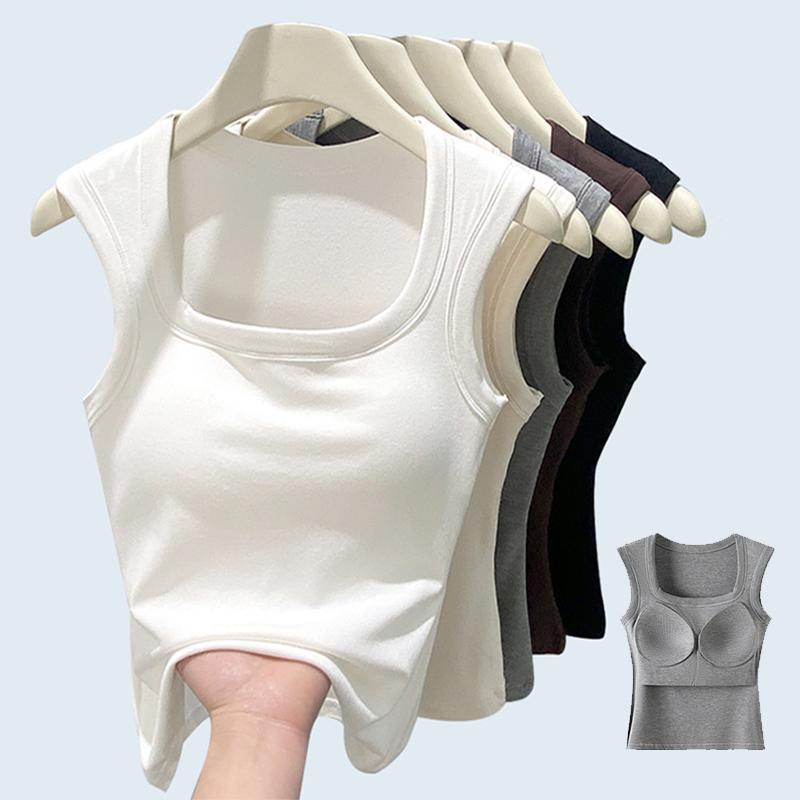 Wide Shoulder Strap Women's Vest with Chest Pad Summer All-match I-shaped Vest Slim Fit Base Top O