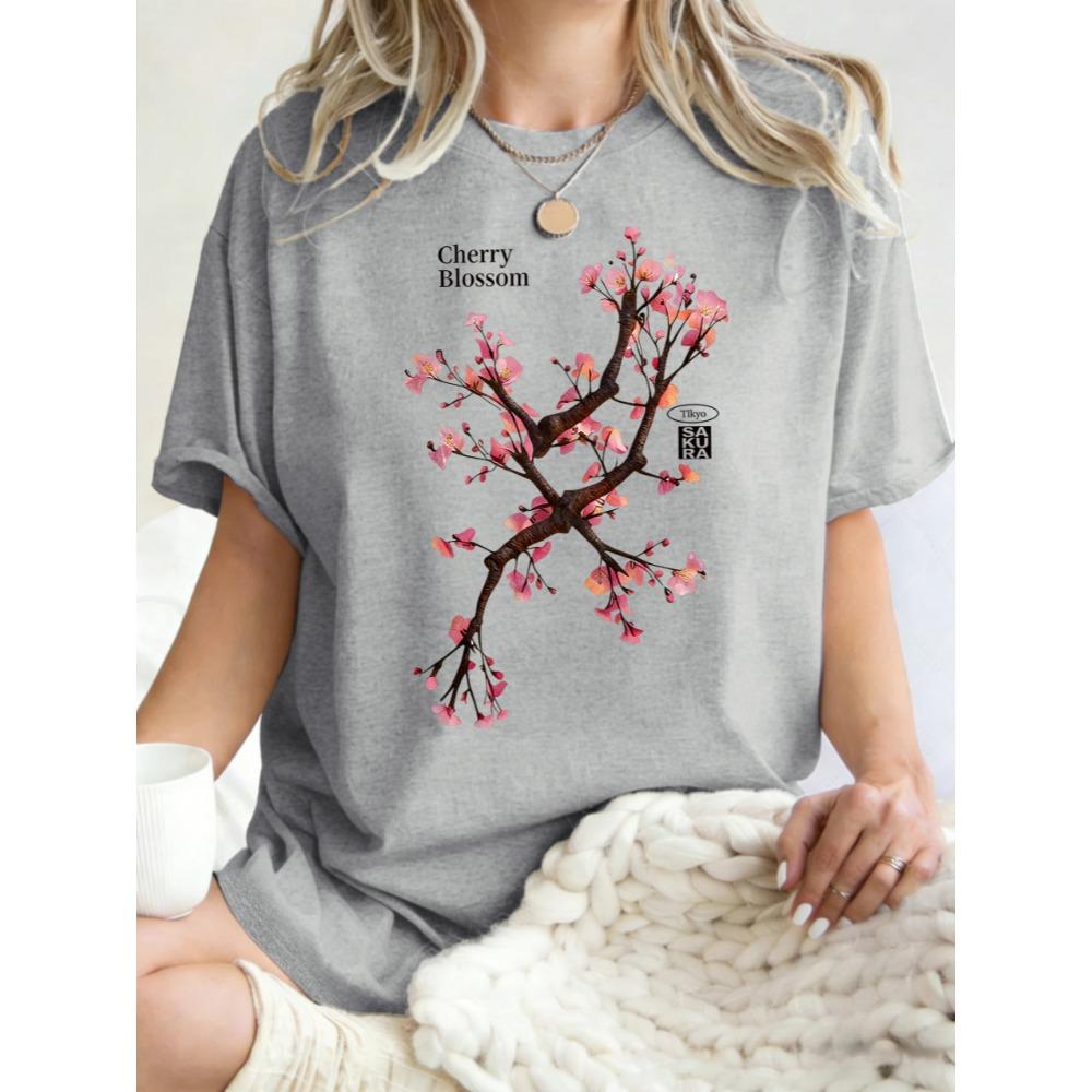 Tokyo Harajuku Cherry Blossom Printed T Shirt Women Summer Breathable Tops O-Neck Hip Hop Short Sleeve Woman Cotton T-Shirts