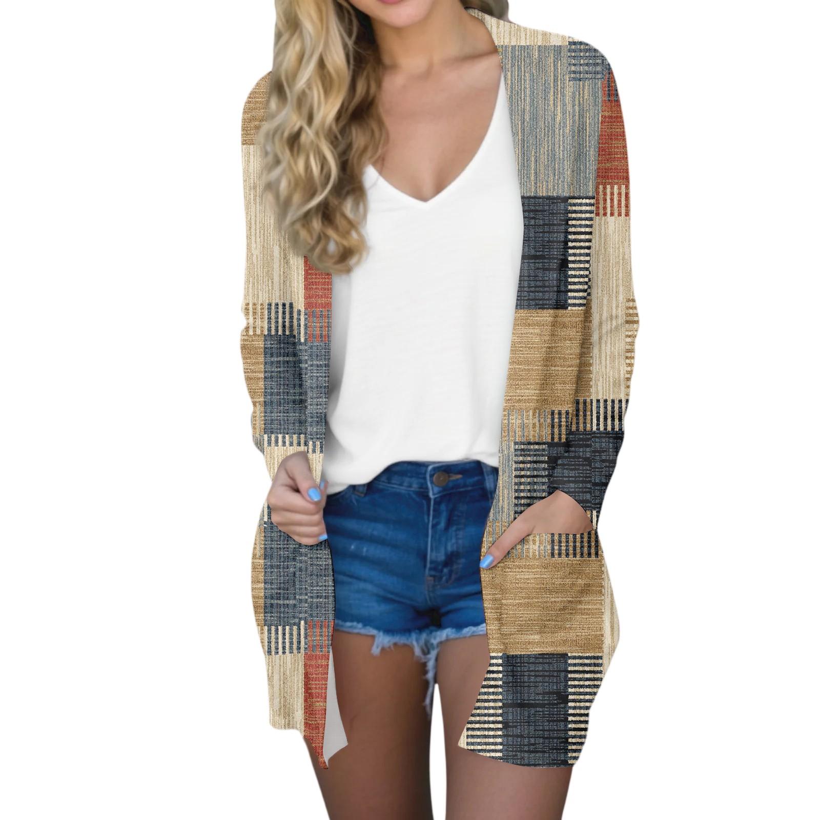 

Женский модный повседневный удобный кардиган средней длины с цветочным принтом XXL