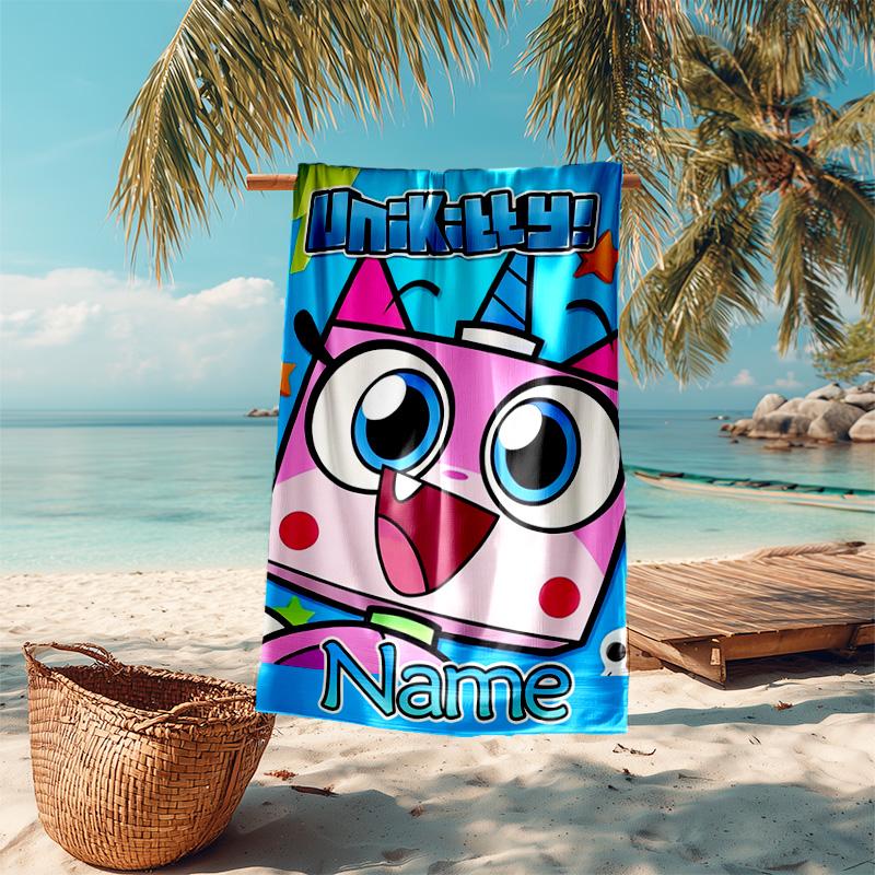 Personalized customized proof beach towel with UniKitty pattern - soft, absorbent,quick-drying,perfect swimming,camping&bathing