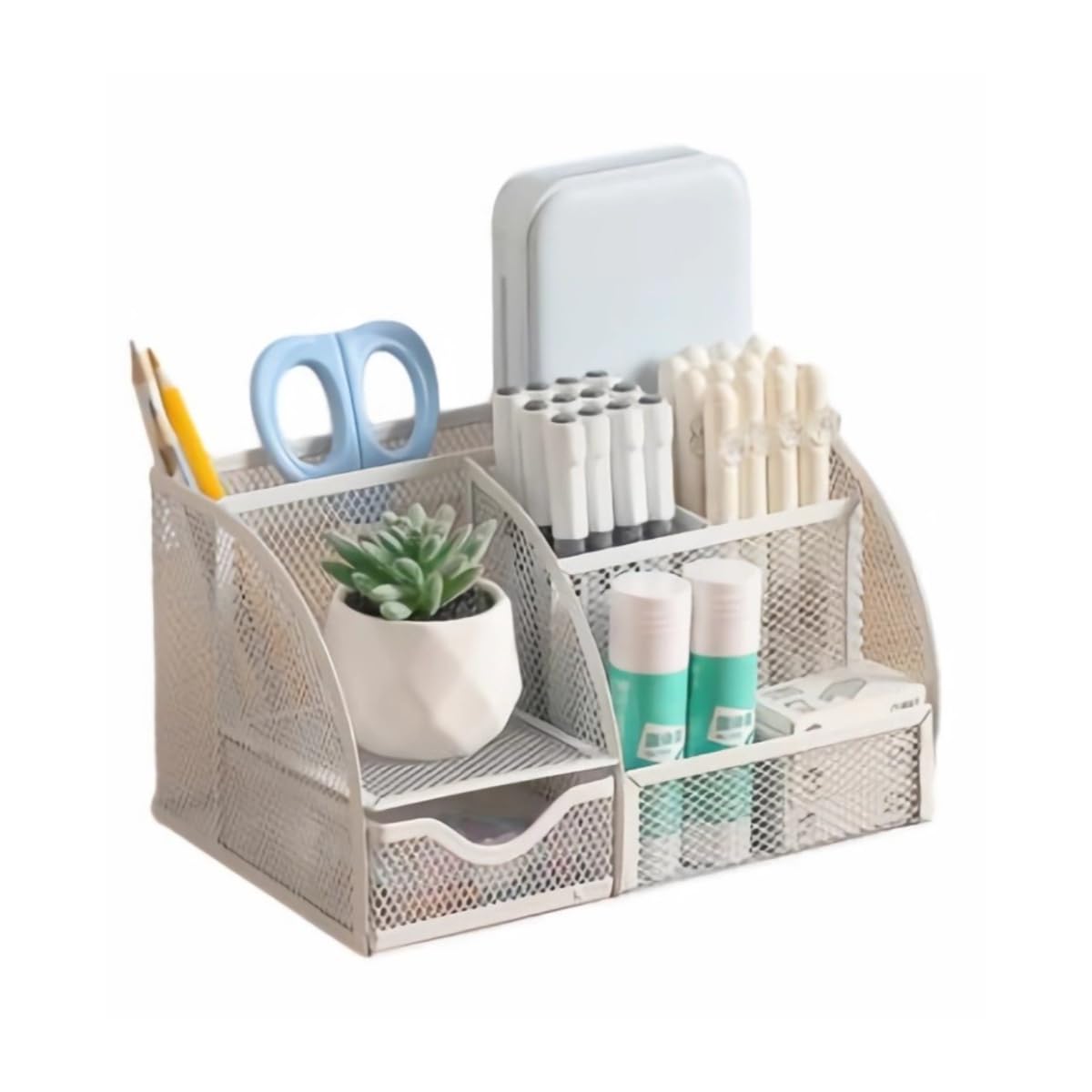 SinfoniaA Desk Stationery Pen Metal Large Small Item Storage Case with Simple Design Organizer Storage Holder Mesh Tabletop Multifunctional белый 4330₽