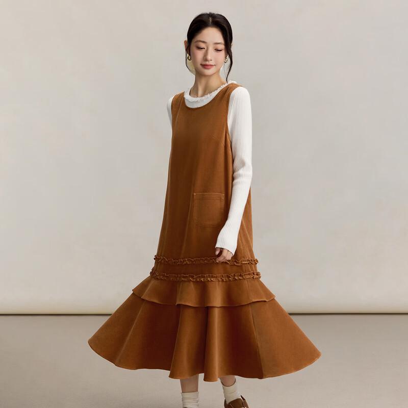 INMAN Women s Retro Ruffle Corduroy Sleeveless A-Line Dress XL