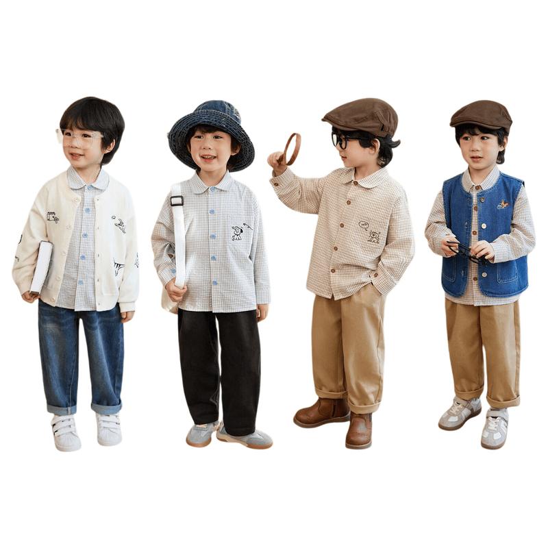 LUSON Boys  Classic Plaid Embroidered Shirt 140
